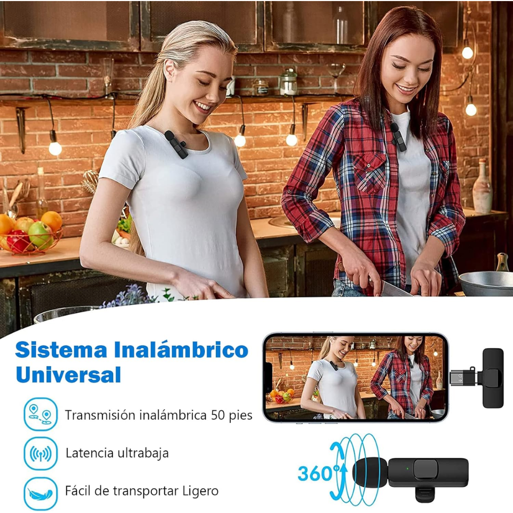 Micrófono Solapa Inalámbrico Doble K9 Celular Tipo C Lightning