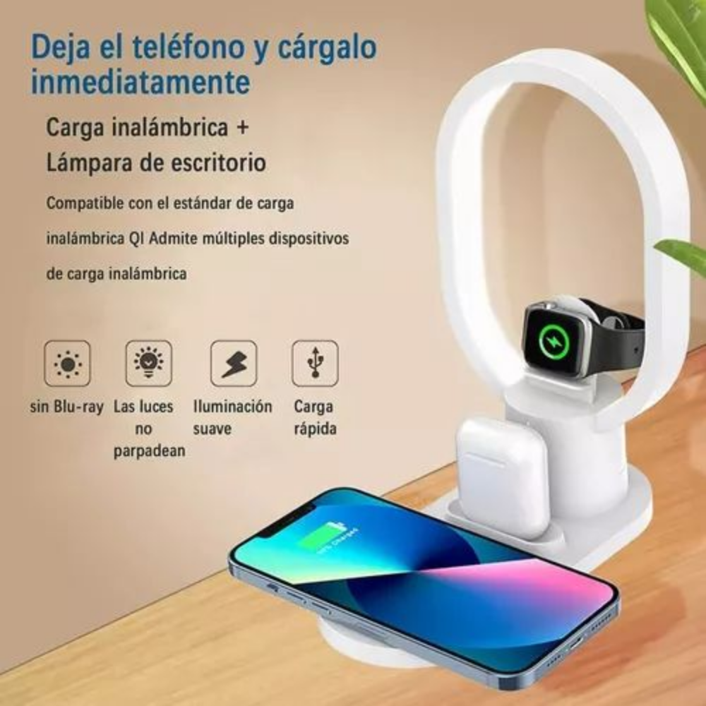 Base Carga Inalámbrica 4x1 Lámpara LED 15W iPhone Samsung Watch