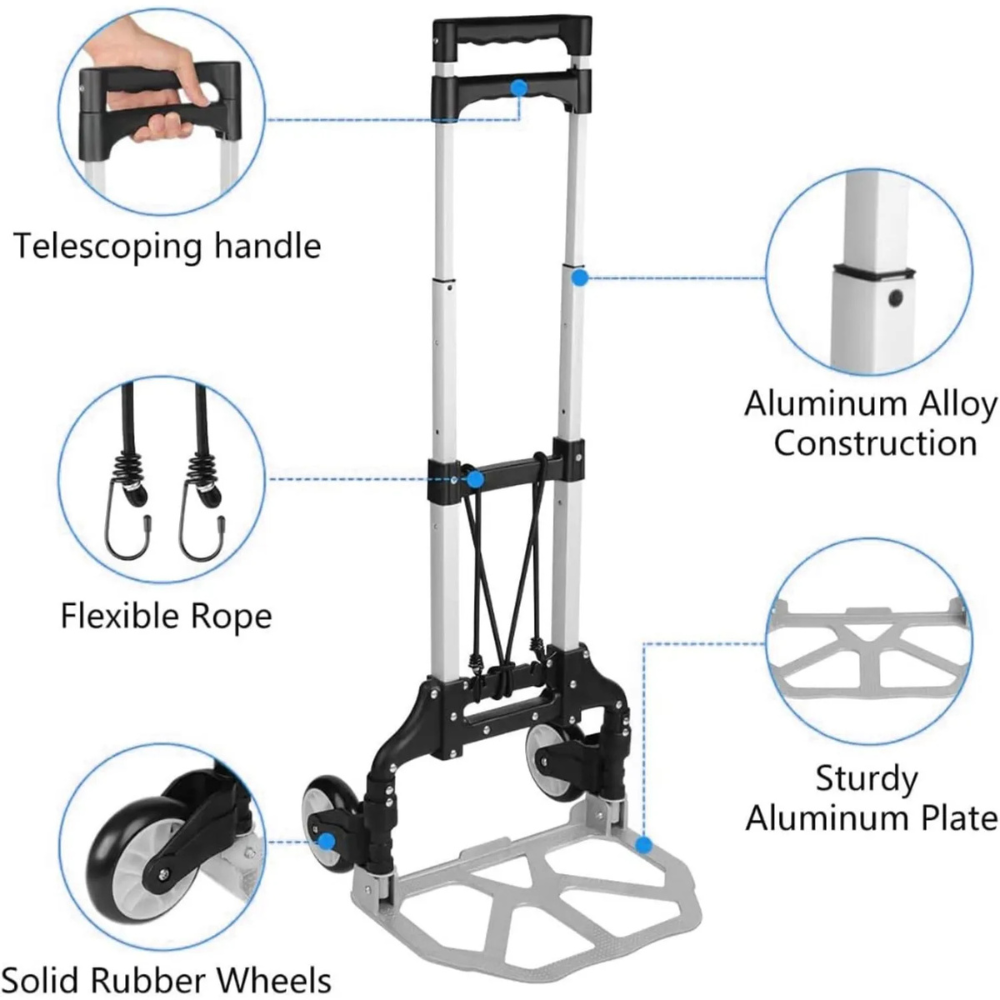 Carretilla Plegable 3 Ruedas Sube Escaleras 80kg Portátil Gomas Carga