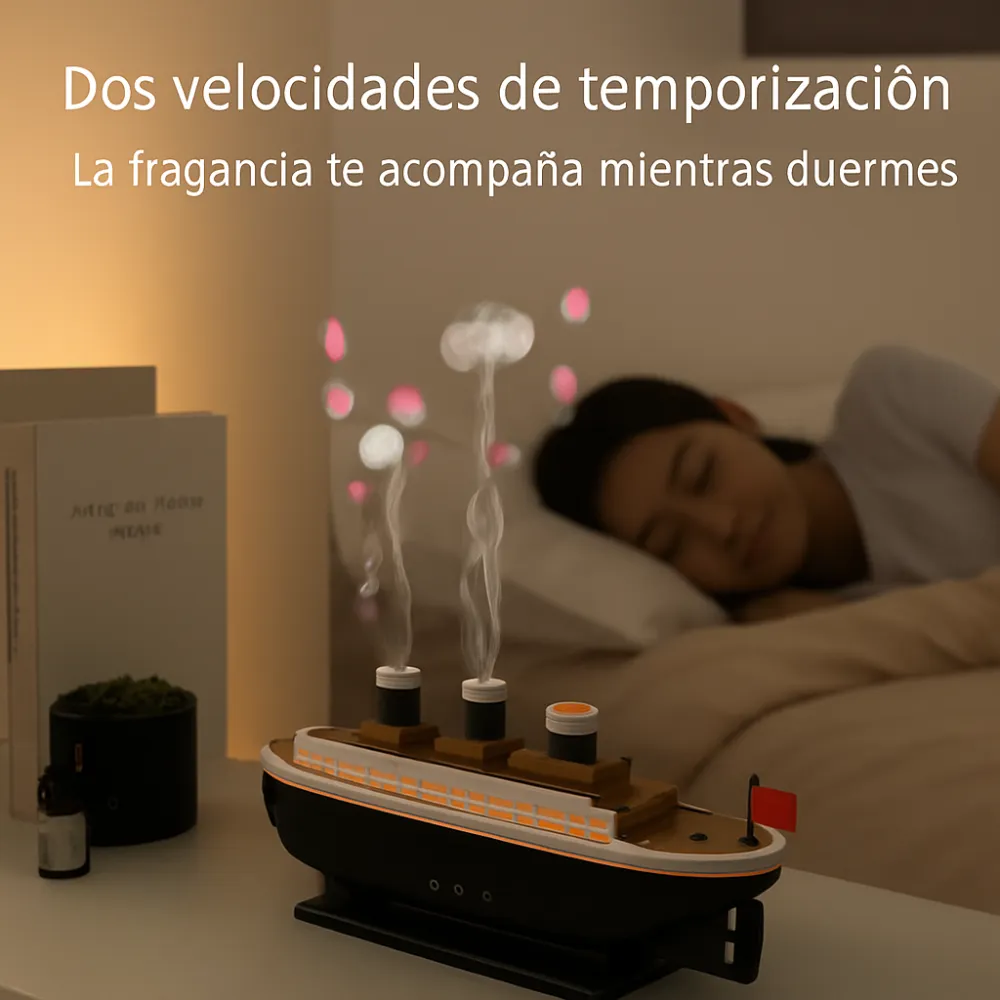 Humidificador Difusor Aromas Barco Titanic LED Niebla Decorativo