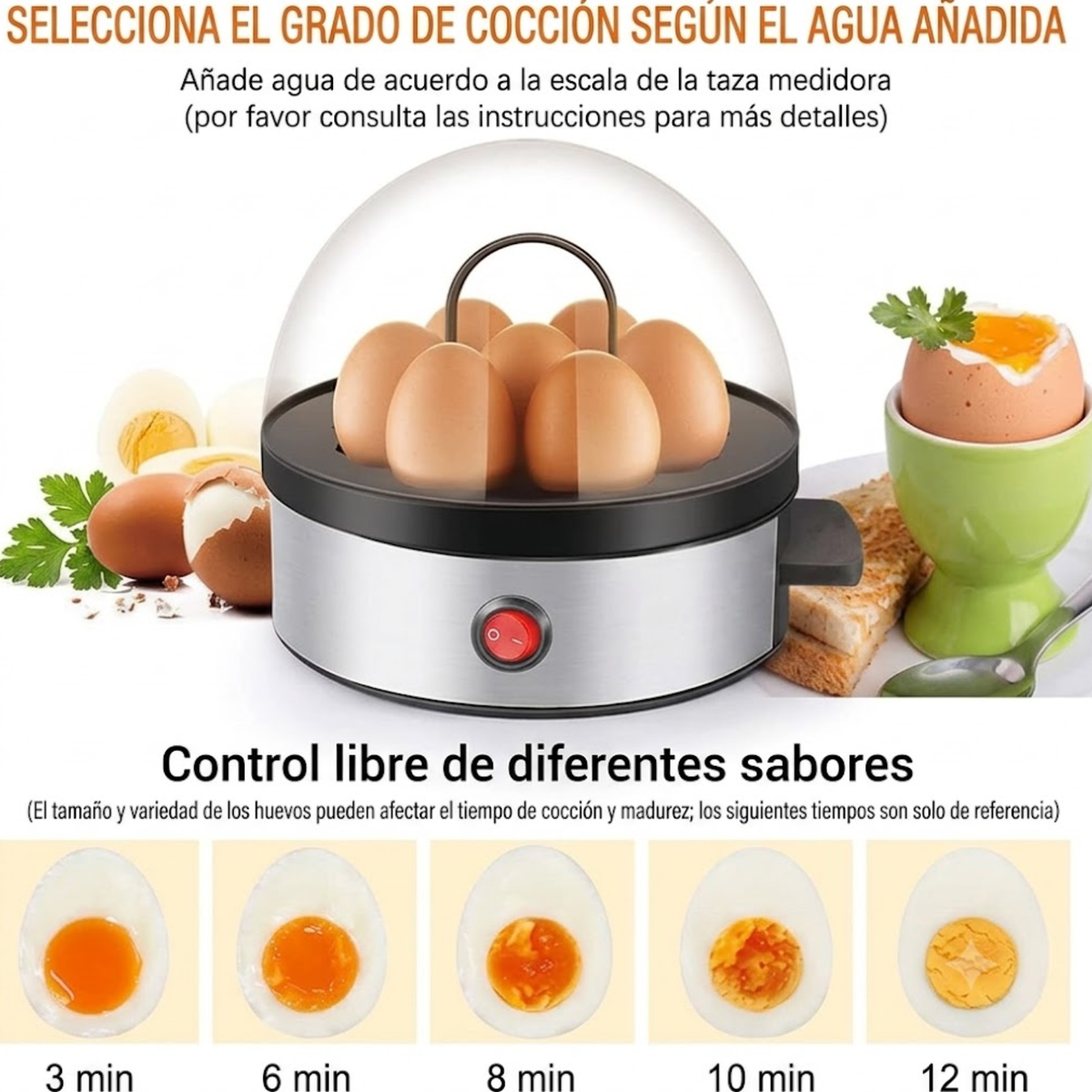 Hervidor Huevos Eléctrico Vapor Automático 7 Huevos Tibios Duros