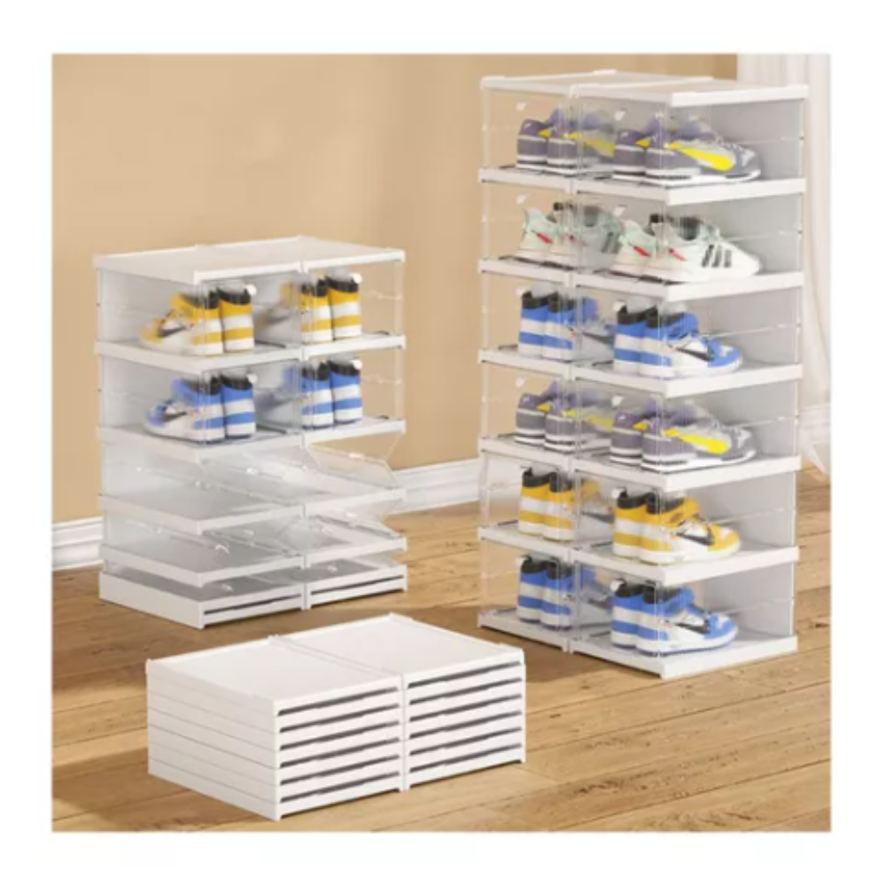 Organizador Zapatos Plegable 3 Niveles Apilable Caja Antipolvo PP