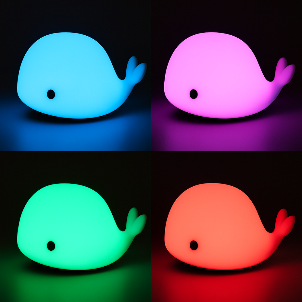 Lámpara Nocturna Infantil Ballena Silicona LED Multicolor Recargable