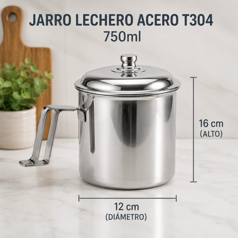 Olleta Jarra Lechera Acero Quirúrgico T304 750ml Tapa Chocolate Café