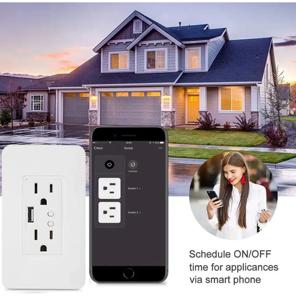 Toma Corriente Doble Inteligente WiFi USB Alexa Google Home Smart Life