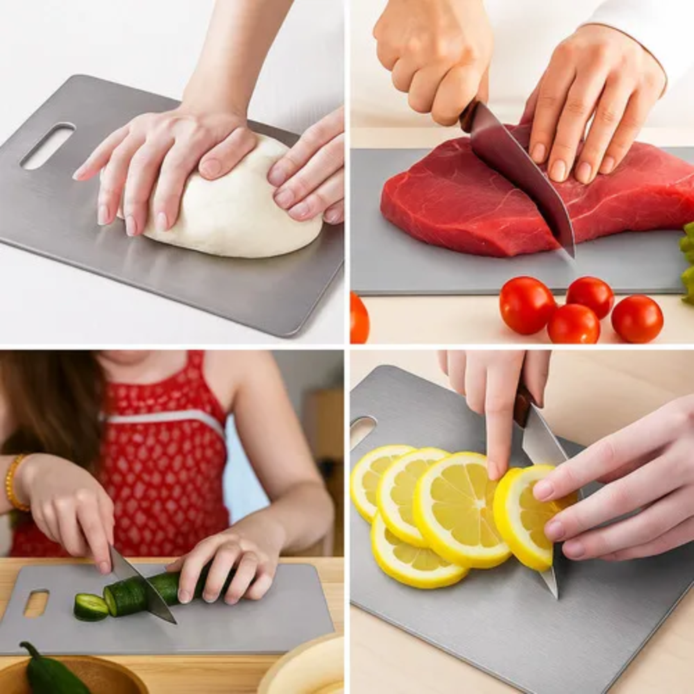 Set 3 Tablas Picar Acero Inoxidable 304 Antibacterial Cocina Carnes