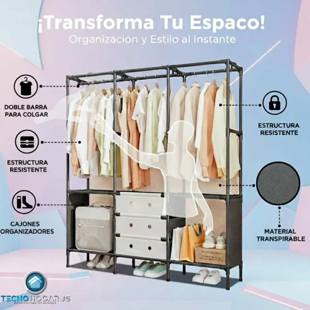 Closet Organizador Ropa 3 Módulos Zapatero Estante Cubierta Armable