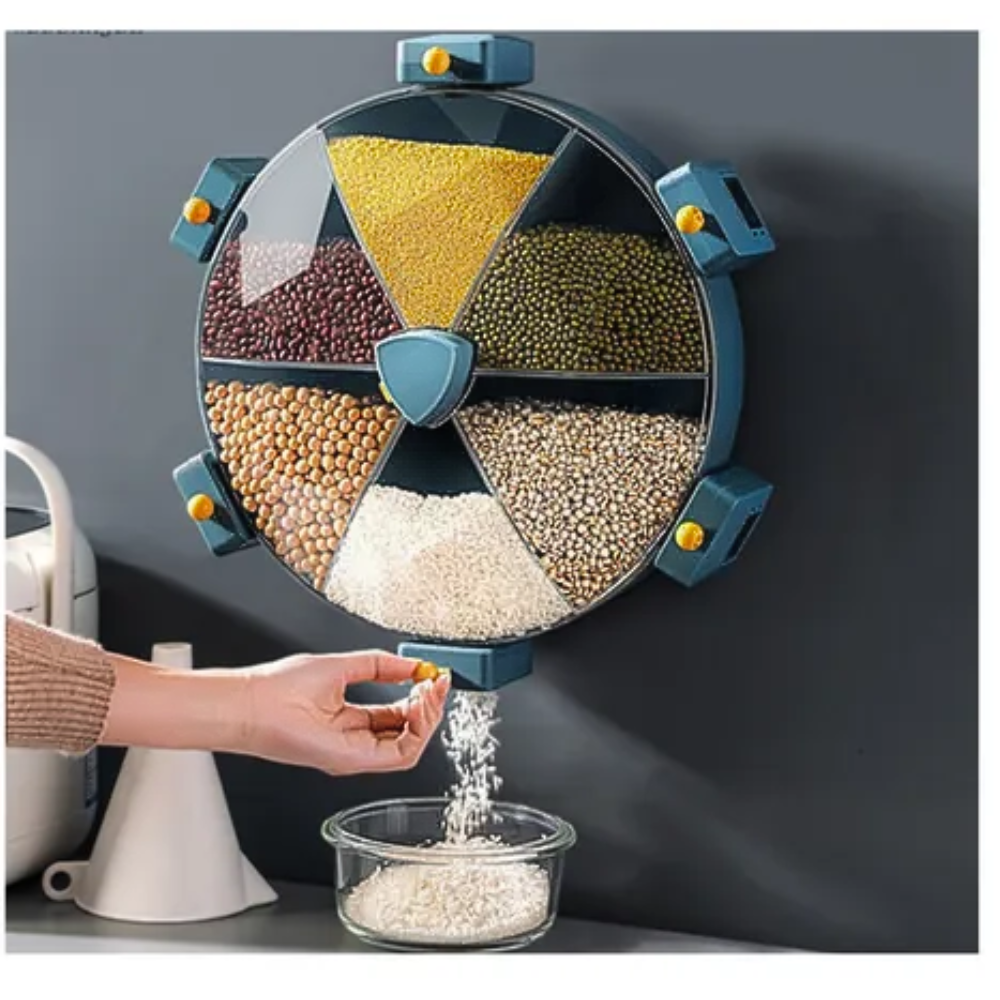 Dispensador Granos Cereales Giratorio 6 Compartimentos Pared 360 Arroz