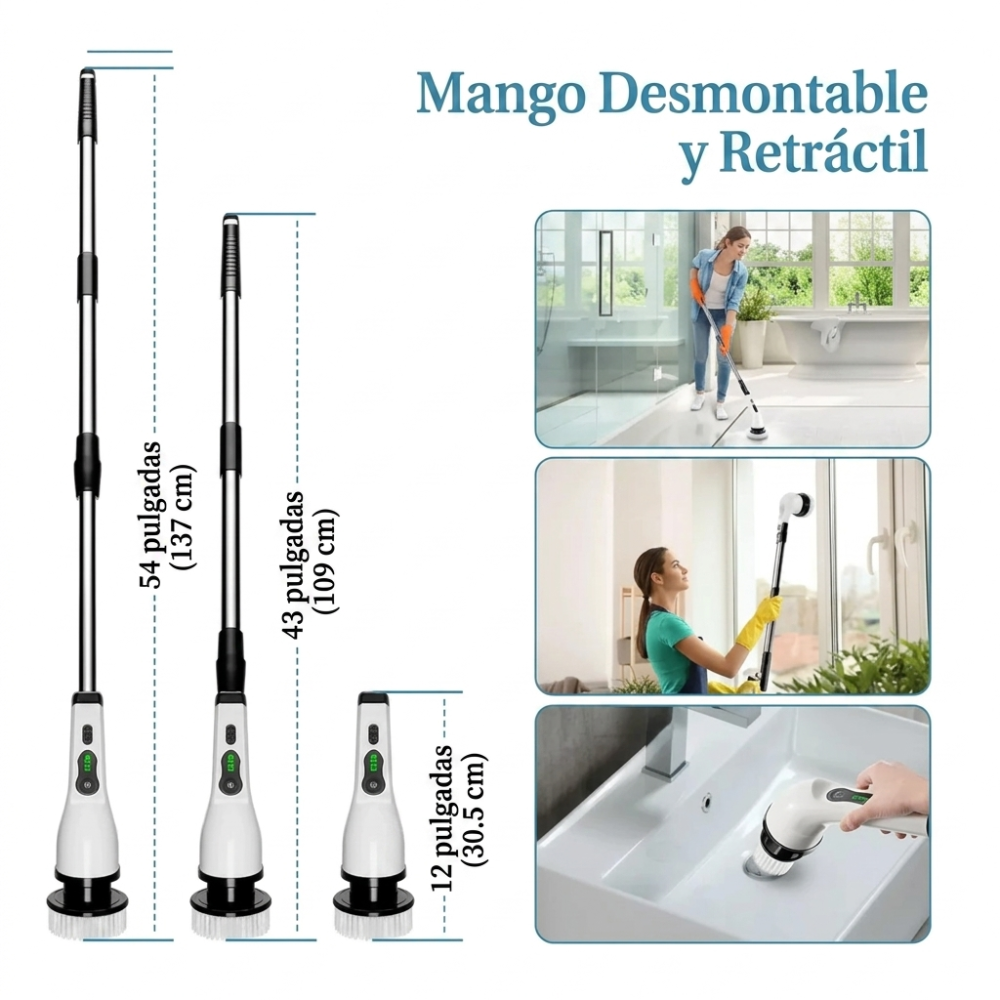 Cepillo Eléctrico Limpieza Giratorio 9 Cabezales Baño Cocina Pisos
