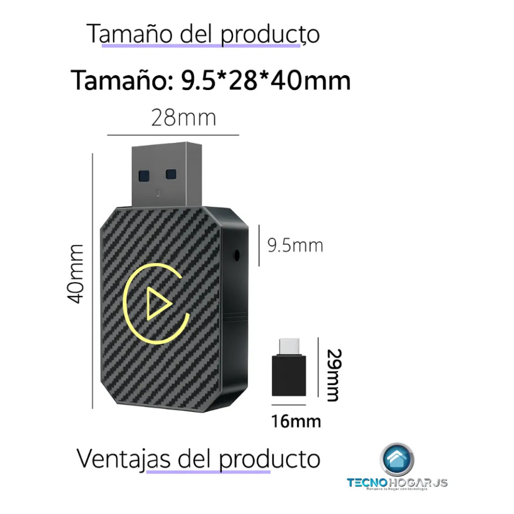 Adaptador CarPlay Android Auto Inalámbrico USB Carro Conexión Celular