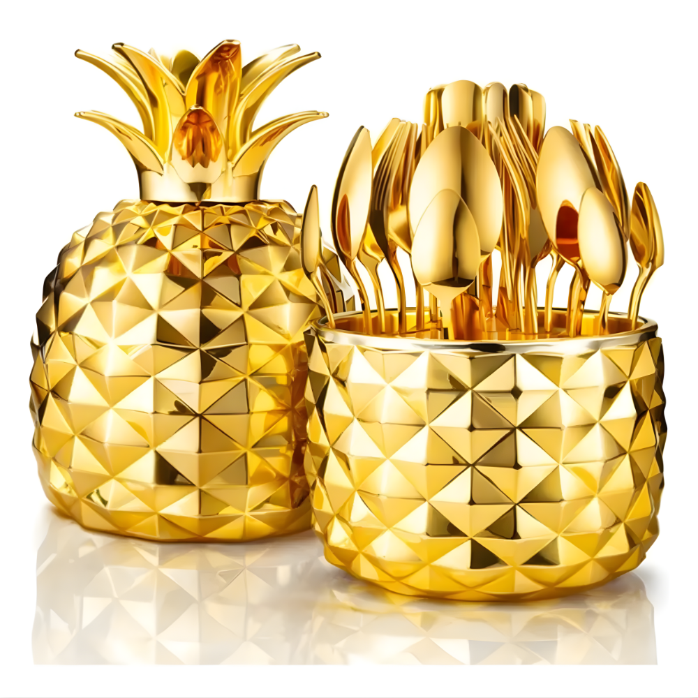 Juego Cubiertos 24 Piezas Acero Inoxidable Estuche Piña 6 Puestos