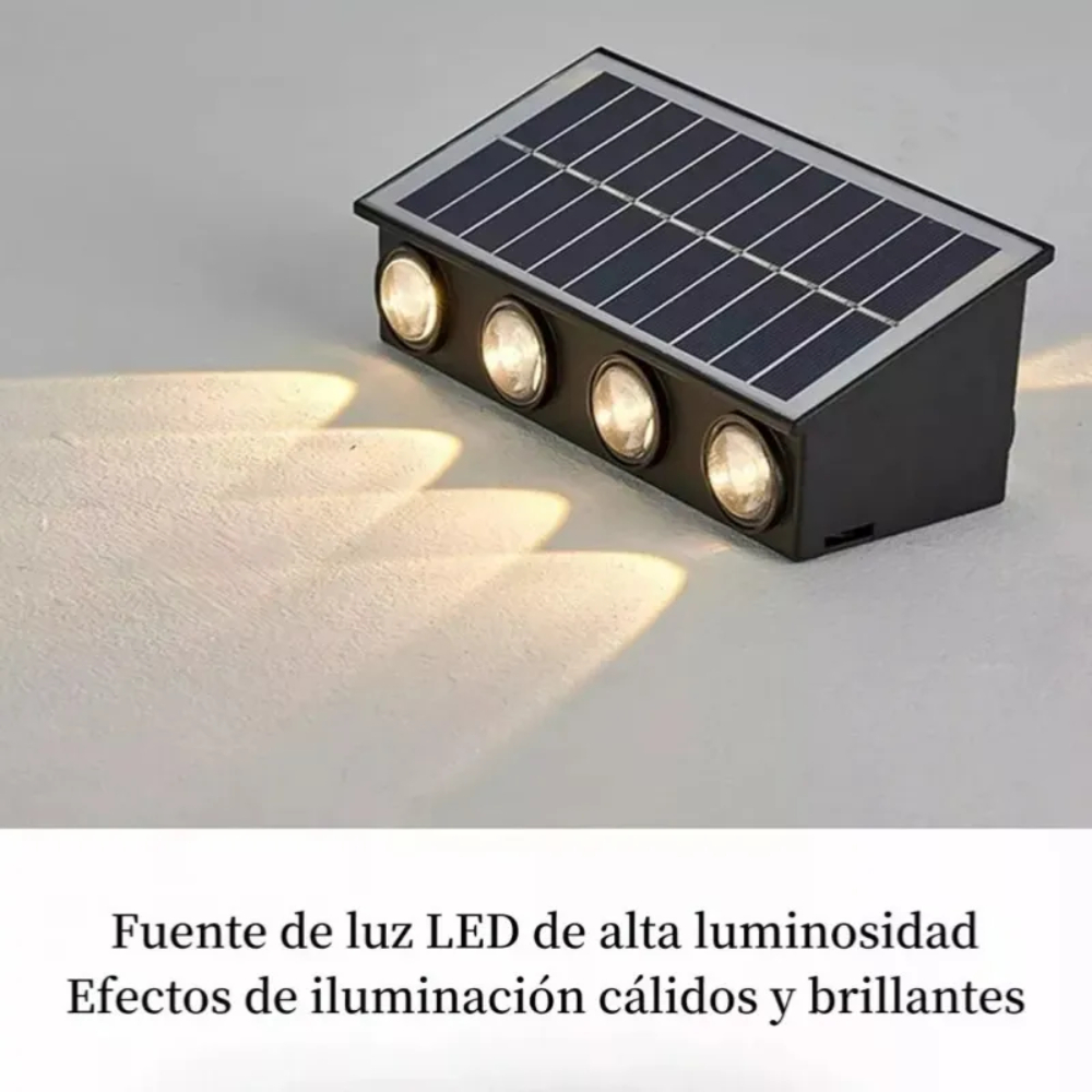 Lámpara Solar Pared Exterior Luz Cálida Aplique Fachada Doble Luz LED