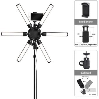 Luz LED Estrella Fotografía 60W 288 LED 6 Brazos Pantalla LCD