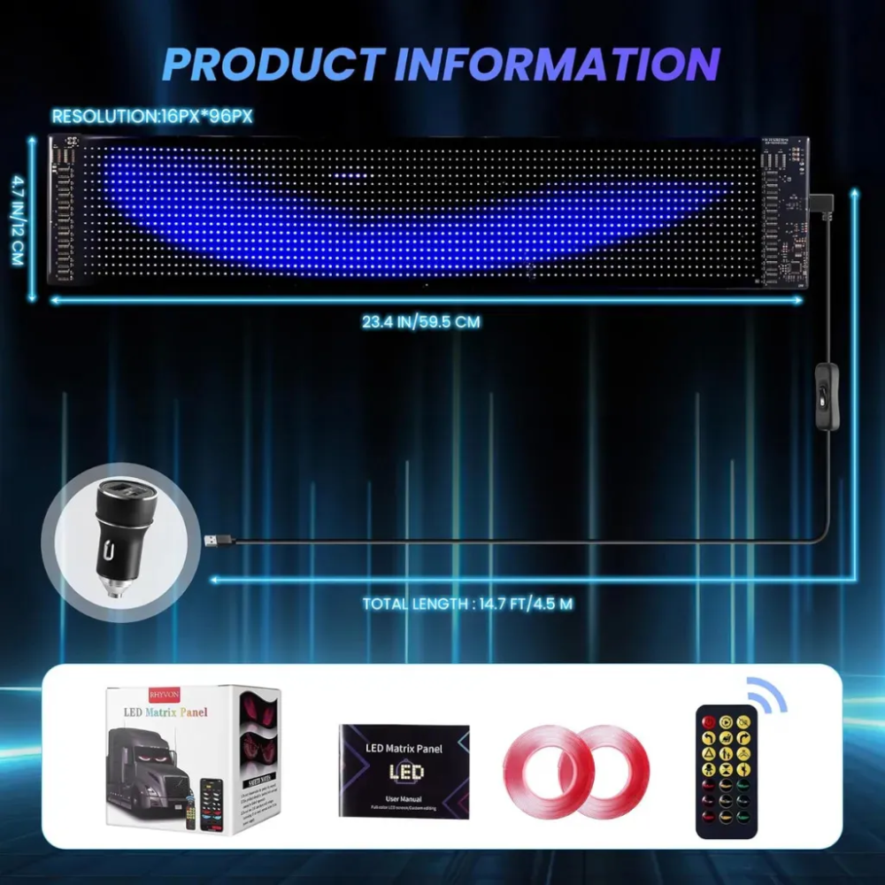 Letrero LED Programable Camión Bus Ojos Pantalla Bluetooth 176x19cm