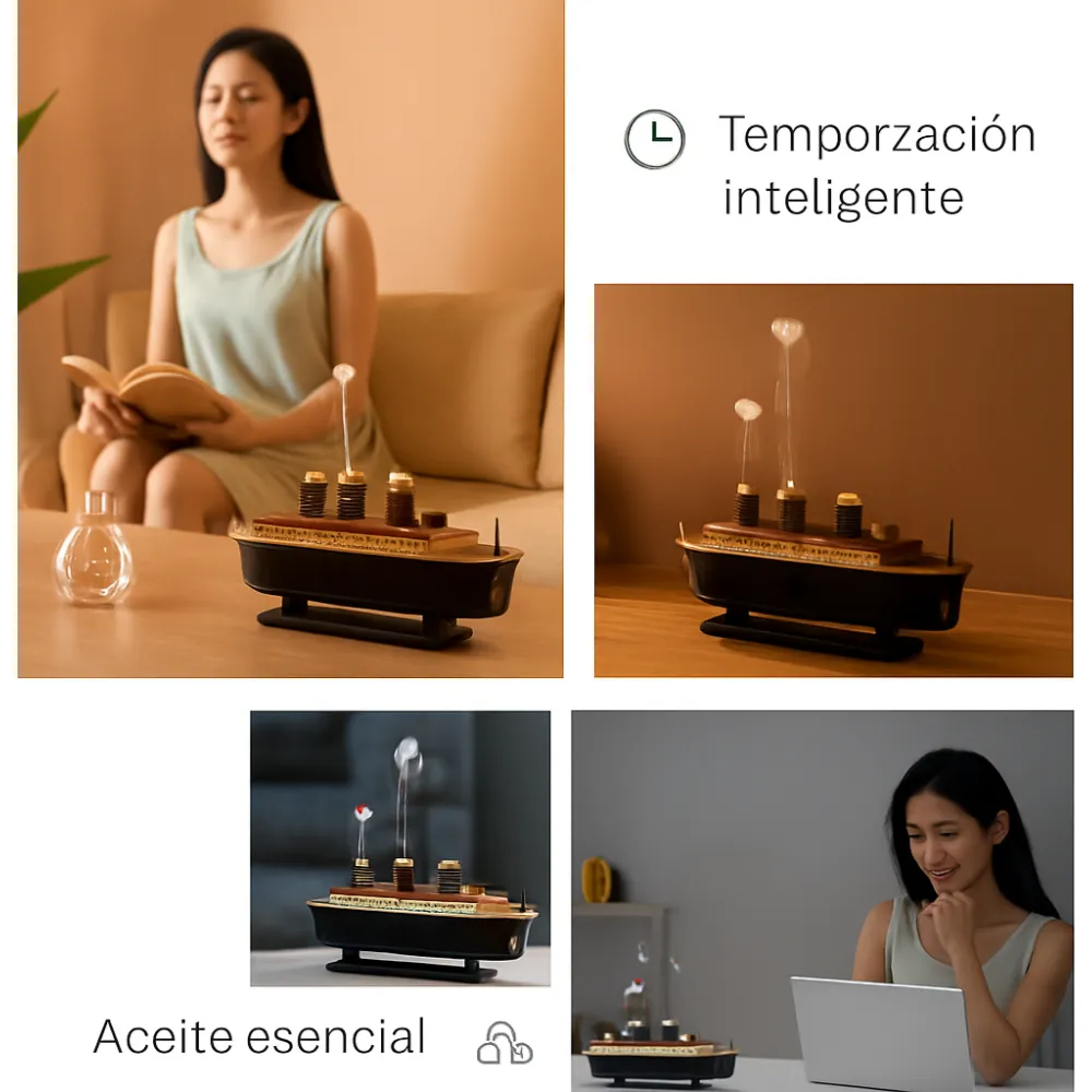 Humidificador Difusor Aromas Barco Titanic LED Niebla Decorativo