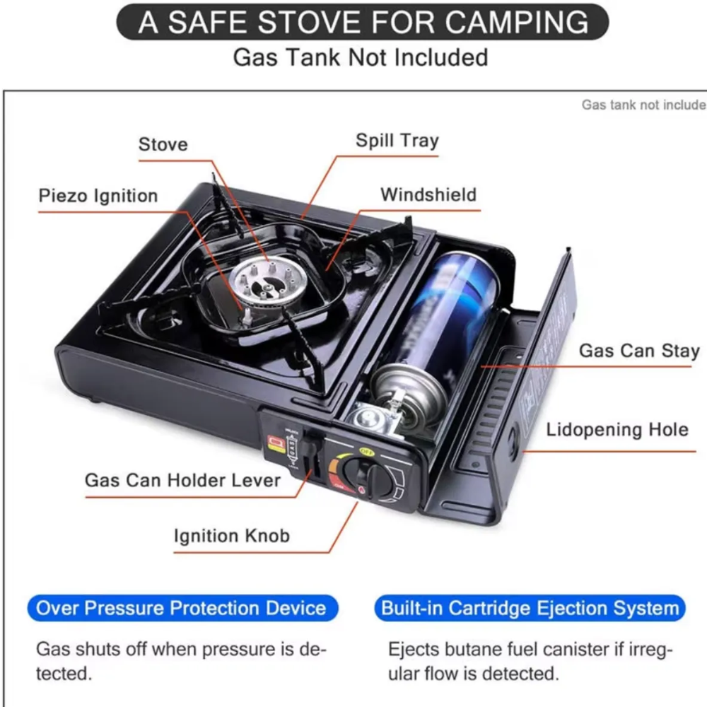 Estufa Portátil Camping Gas Butano Cilindro Incluido Estuche Llama
