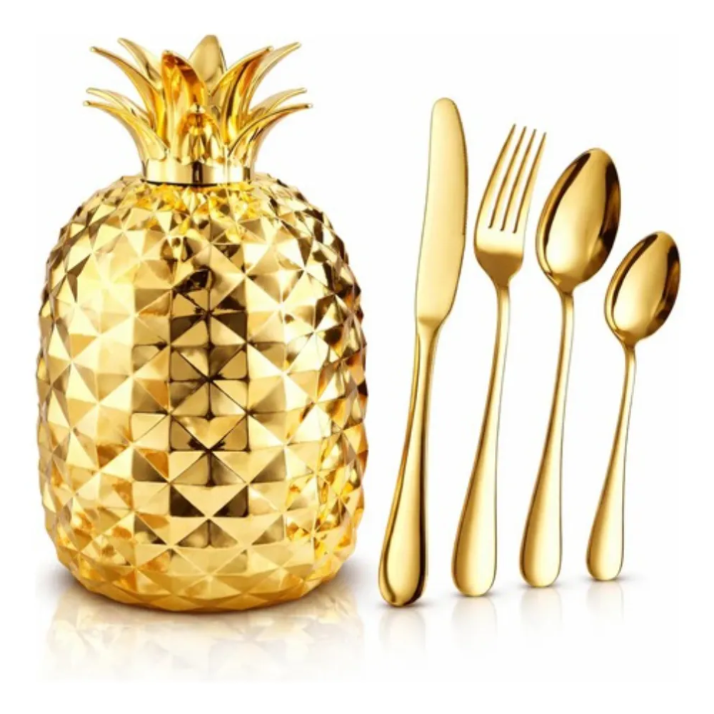 Juego Cubiertos 24 Piezas Acero Inoxidable Estuche Piña 6 Puestos