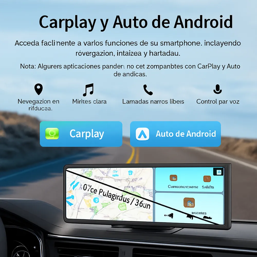 Pantalla Portátil Carro CarPlay Android Auto Inalámbrico 10.26 Cámara