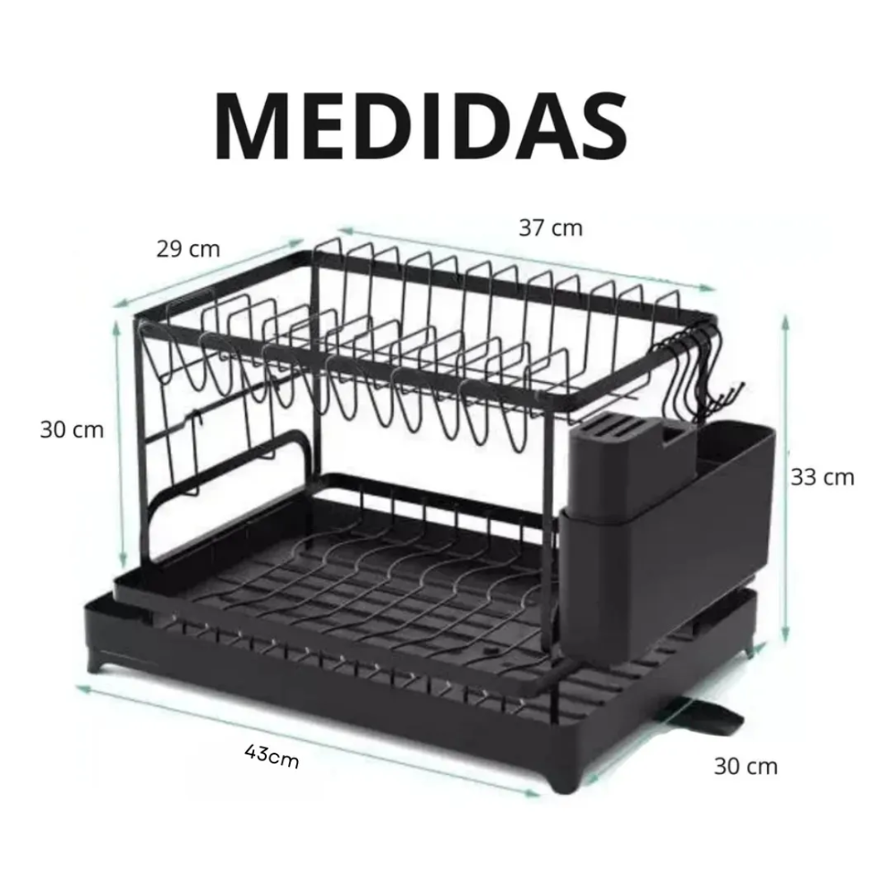 Escurridor Platos Acero Inoxidable 2 Niveles Drenaje 360 Negro Cocina