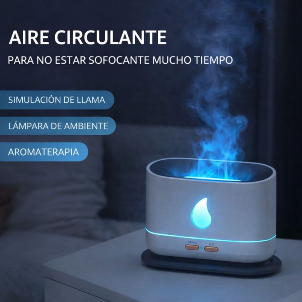 Humidificador Difusor Aromas Efecto Llama A10 Aceites Esenciales LED