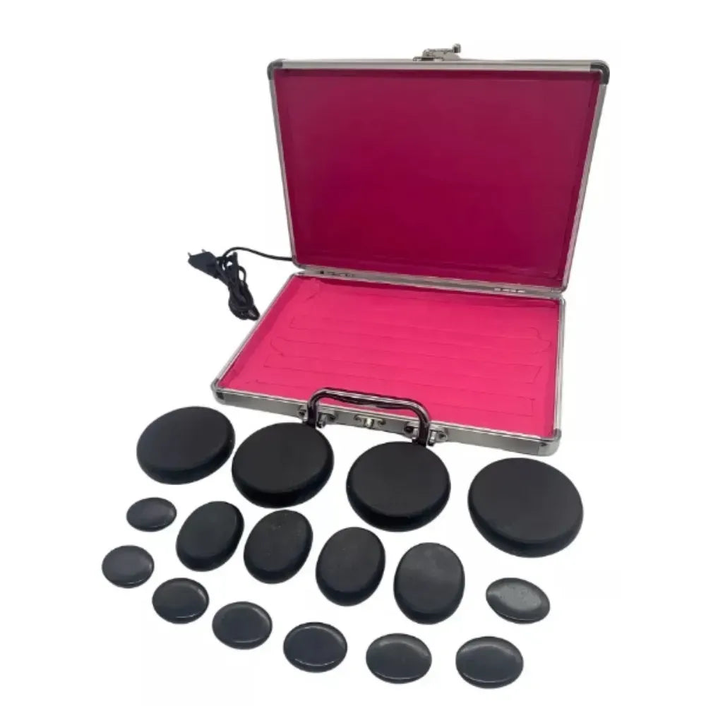 Kit Piedras Calientes Volcánicas Masaje Terapia Funda Calentadora Spa