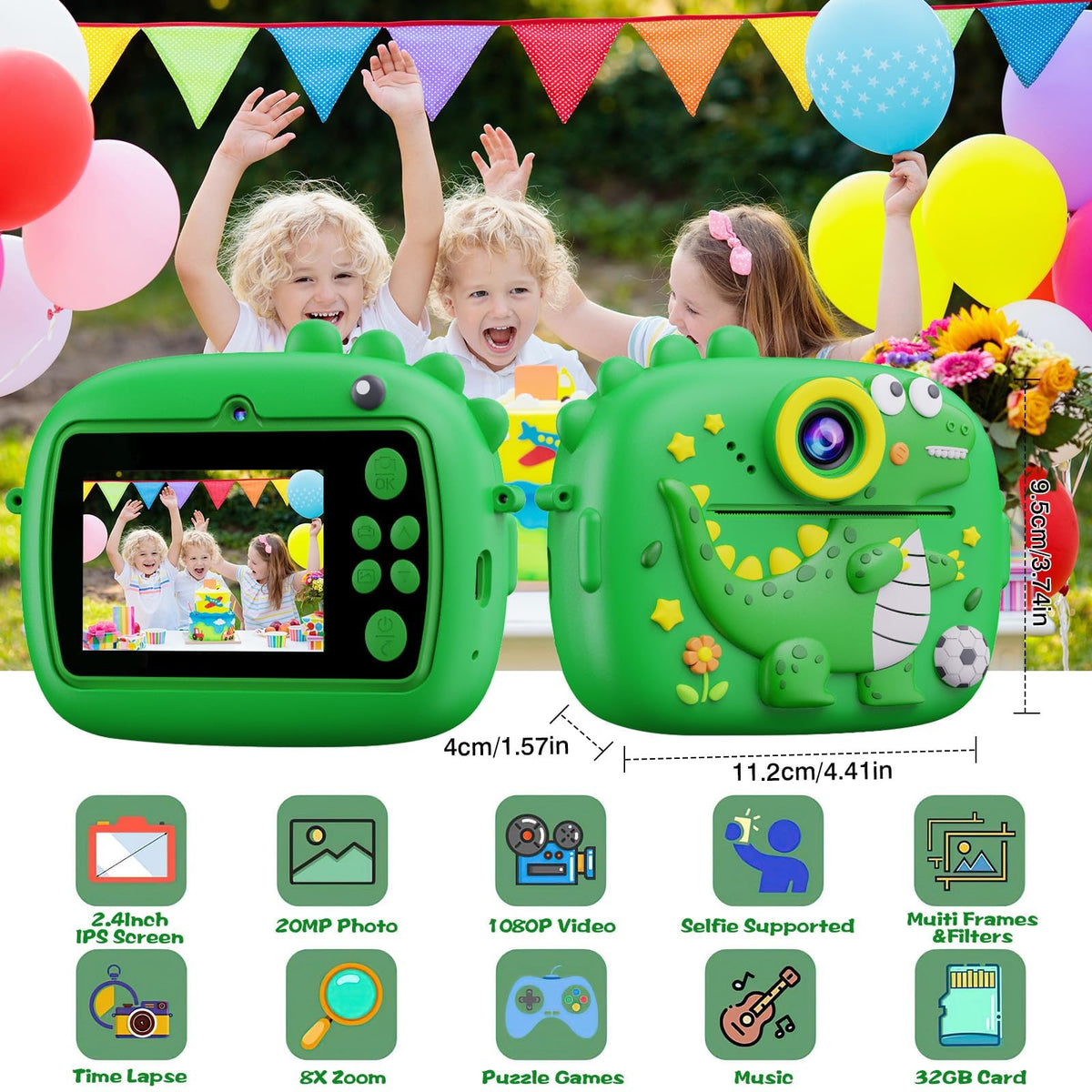 Cámara Instantánea Niños Impresión Doble Lente 48MP Video 1080p