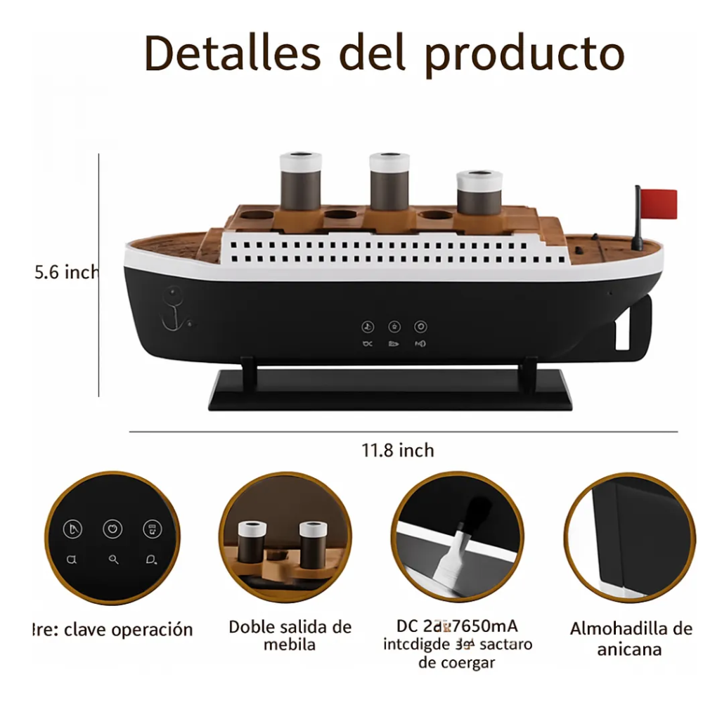 Humidificador Difusor Aromas Barco Titanic LED Niebla Decorativo