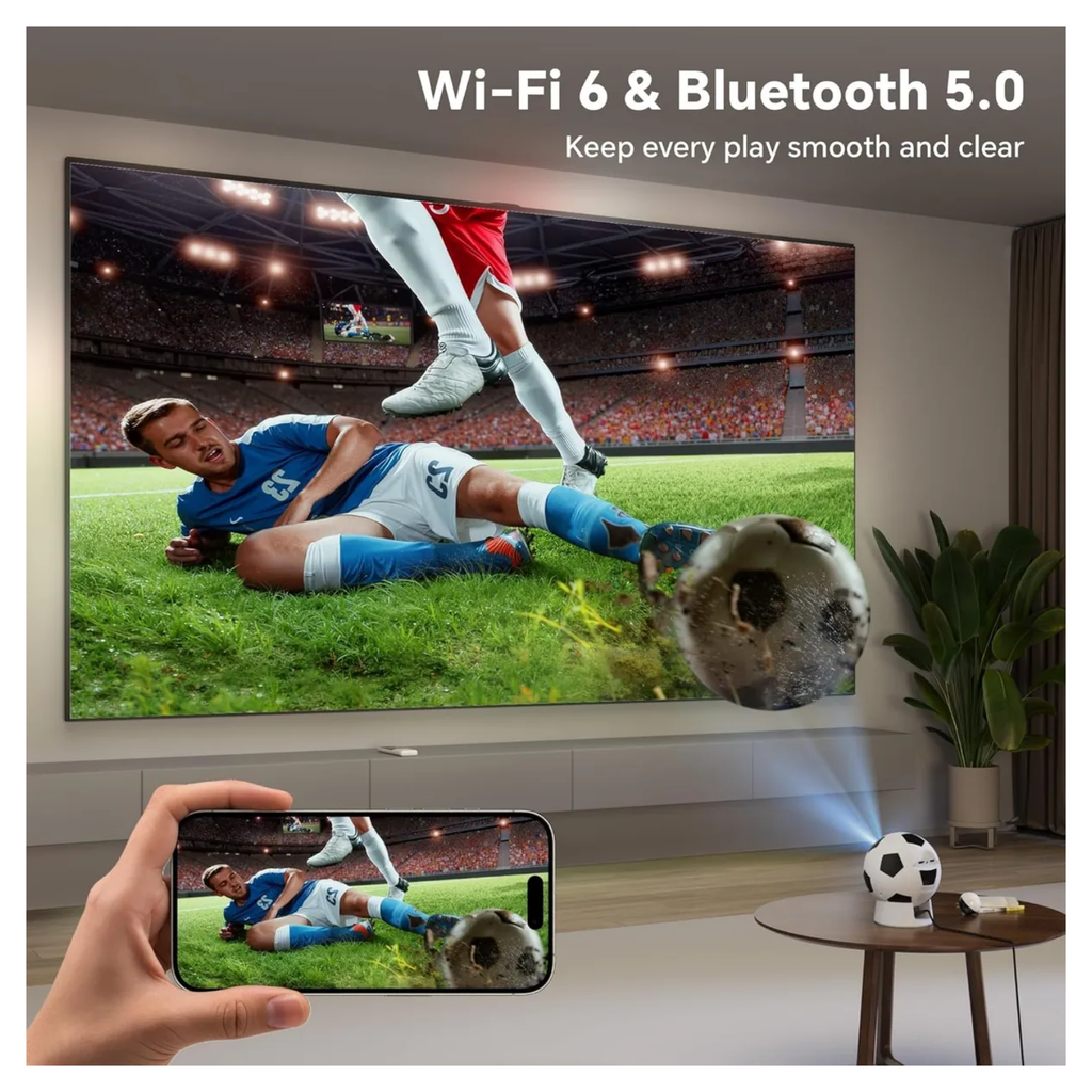 Video Beam Proyector Android 13 WiFi 6 Bluetooth Balón Fútbol 720p