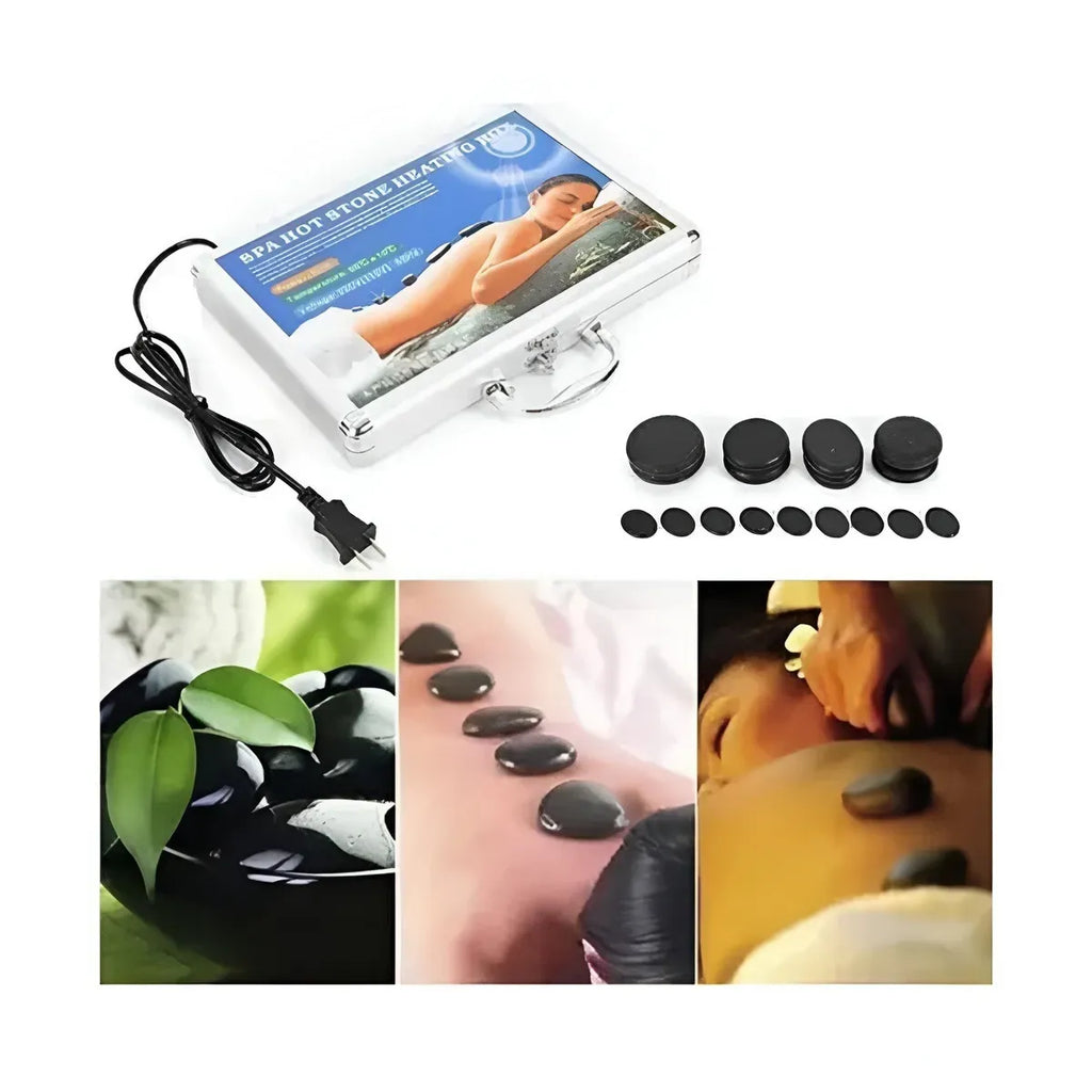 Kit Piedras Calientes Volcánicas Masaje Terapia Funda Calentadora Spa