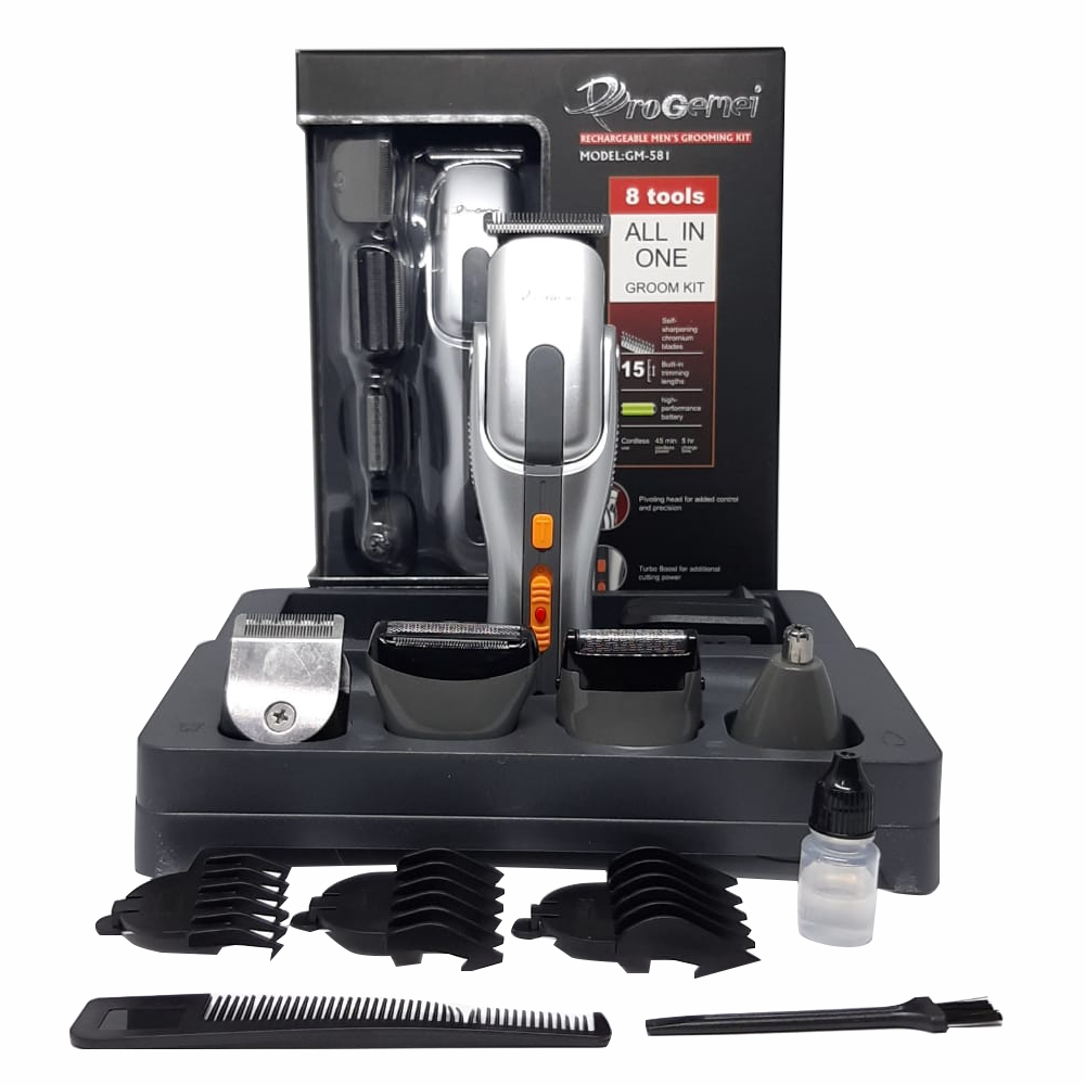Kit Afeitadora Peluquería Recargable Geemy GM581 8x1 Nariz Barba