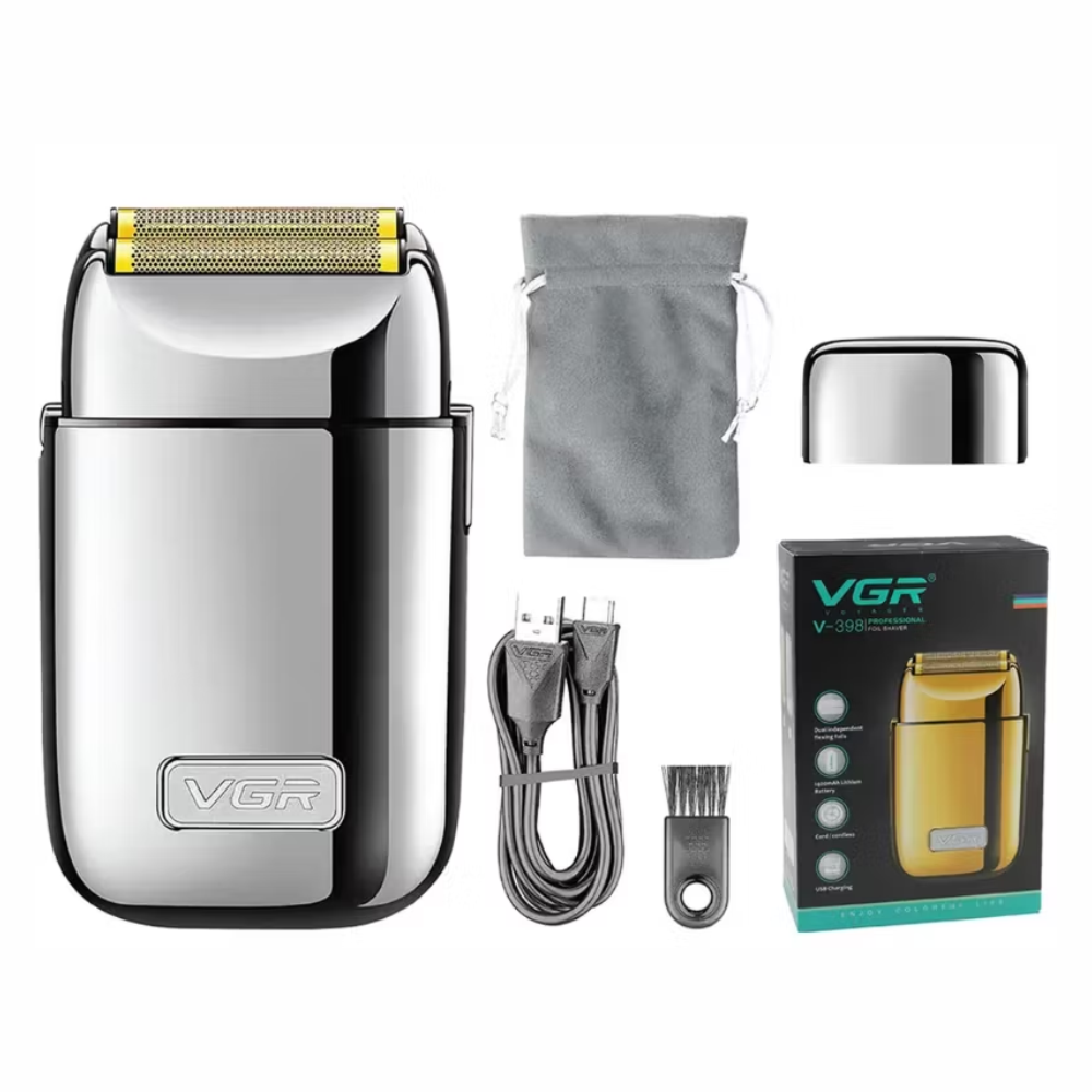 Afeitadora Eléctrica VGR V-398 Recargable USB Metálica Doble Cuchilla