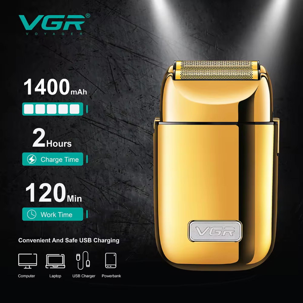 Afeitadora Eléctrica VGR V-398 Recargable USB Metálica Doble Cuchilla