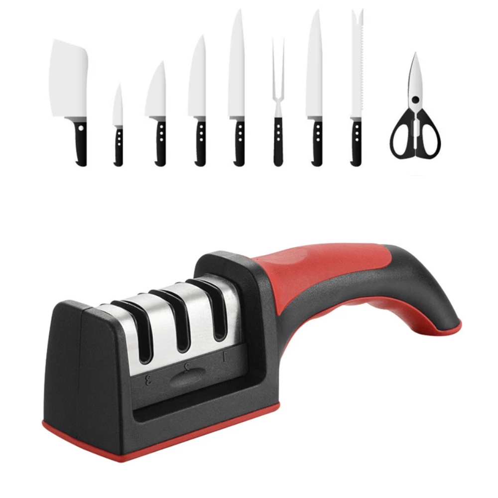 Afilador Cuchillos Profesional 3 Ranuras Diamante Tungsteno Ergonómico