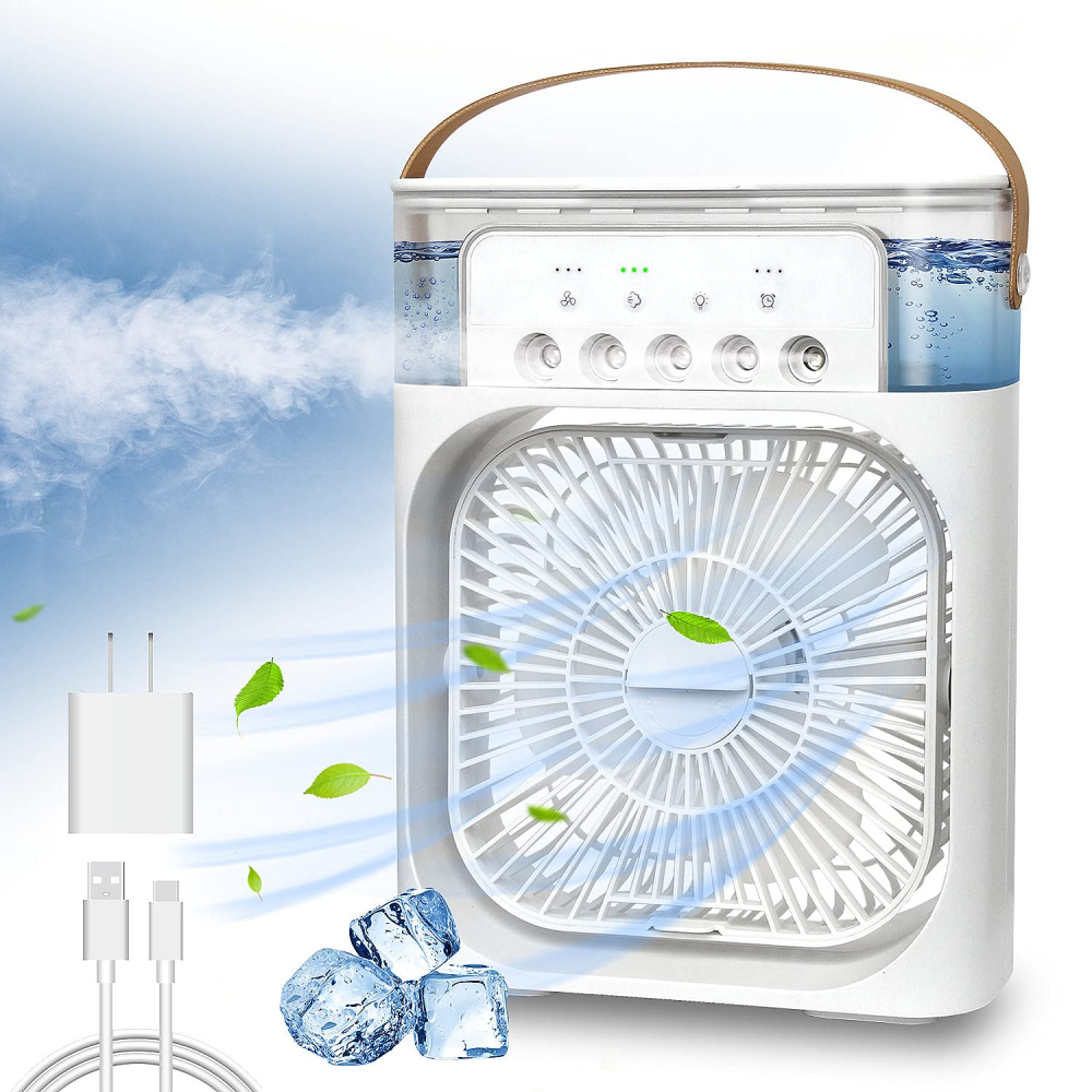 Enfriador Aire Portátil 3x1 Humidificador 600ml 7 Luces LED USB