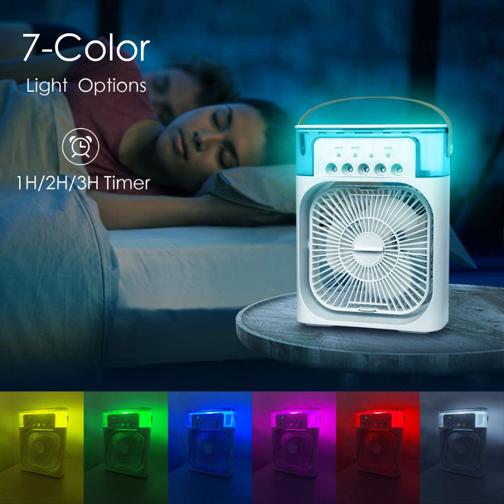 Enfriador Aire Portátil 3x1 Humidificador 600ml 7 Luces LED USB