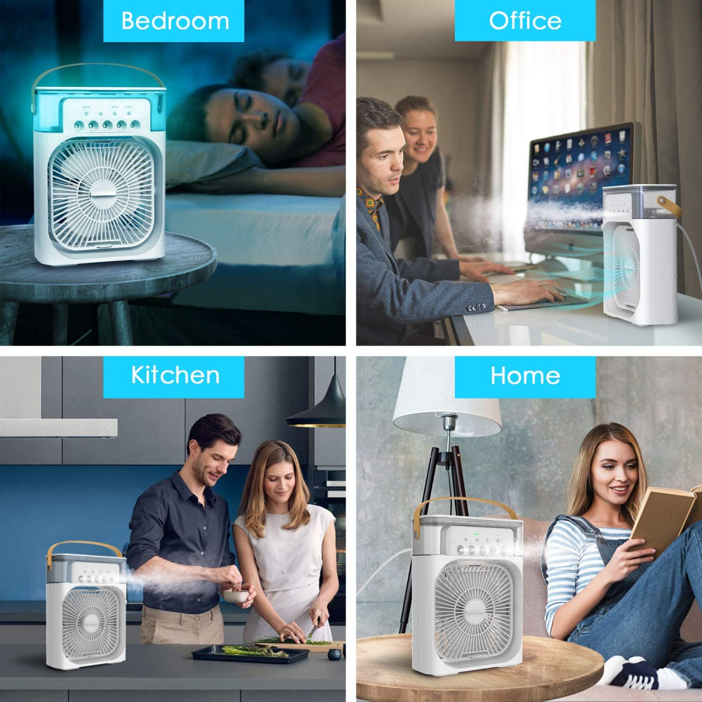 Enfriador Aire Portátil 3x1 Humidificador 600ml 7 Luces LED USB