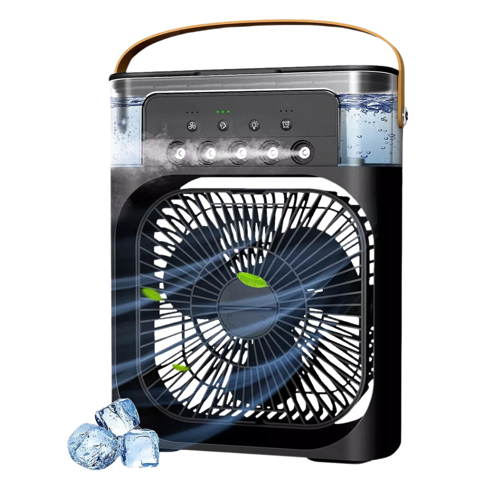 Enfriador Aire Portátil 3x1 Humidificador 600ml 7 Luces LED USB