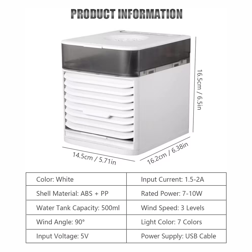 Enfriador Aire Portátil Ultra Air Cooler 7 Luces LED USB Humidificador