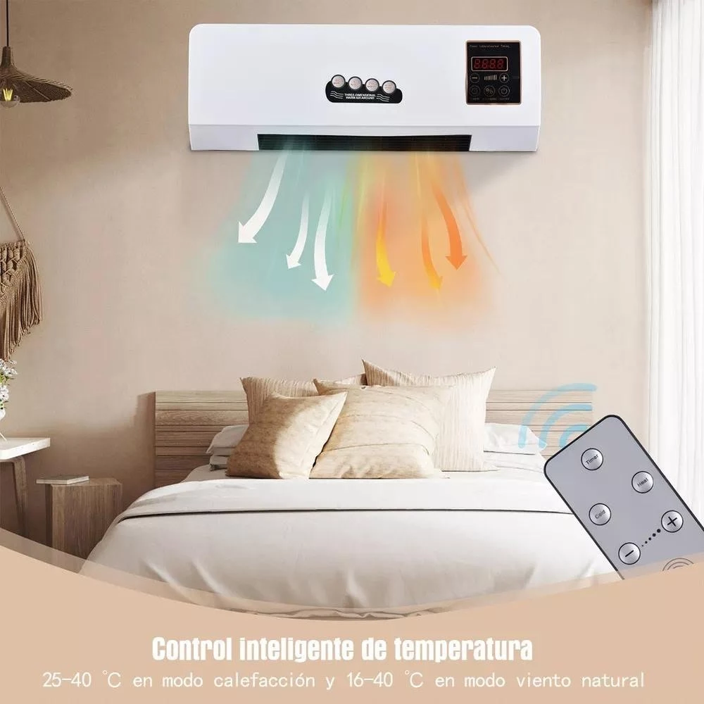 Calefactor Ventilador Pared Frío Calor Control Remoto Temporizador