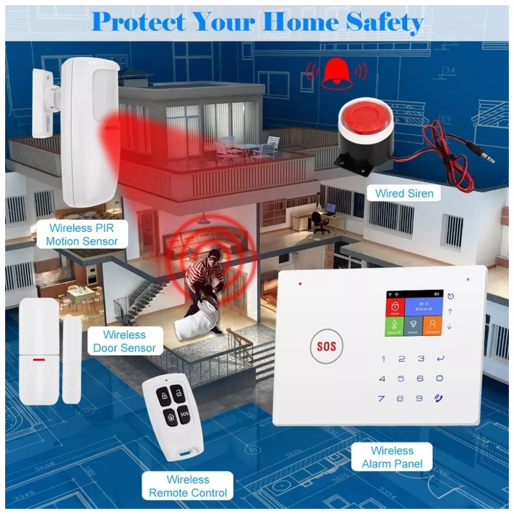 Alarma WiFi GSM Inteligente Pantalla TFT Sensores Hogar App Sirena