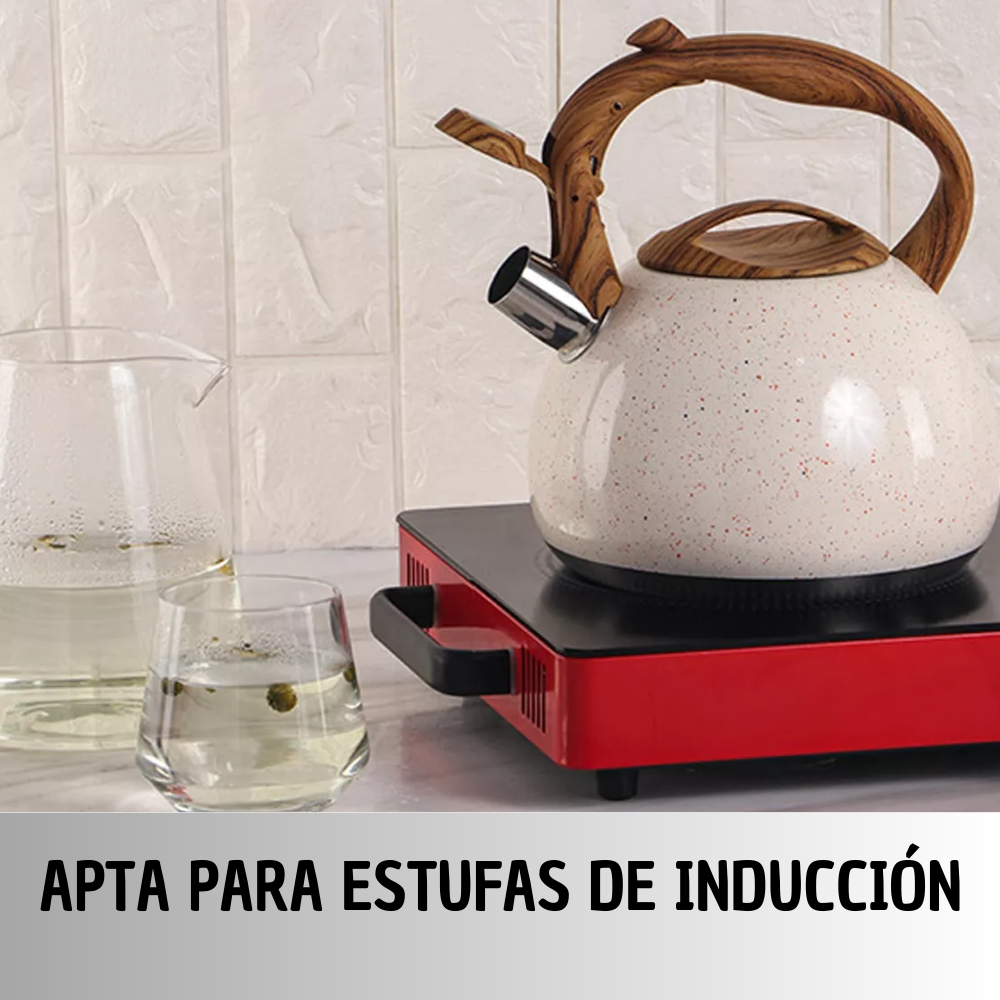 Tetera Silbadora 5 Litros Valeska Mango Madera Inducción Gas Familiar
