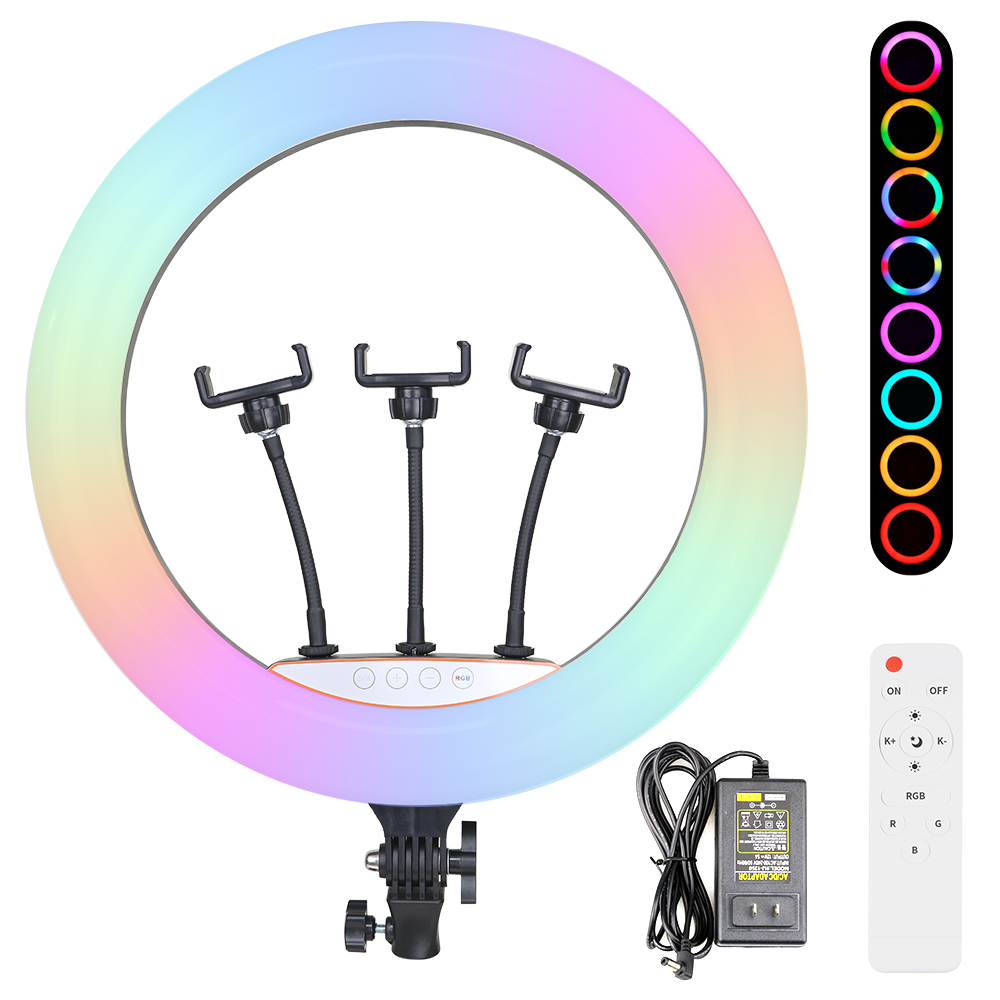 Aro Luz LED RGB 45cm Trípode Soporte Celular 10 Colores Regulable USB