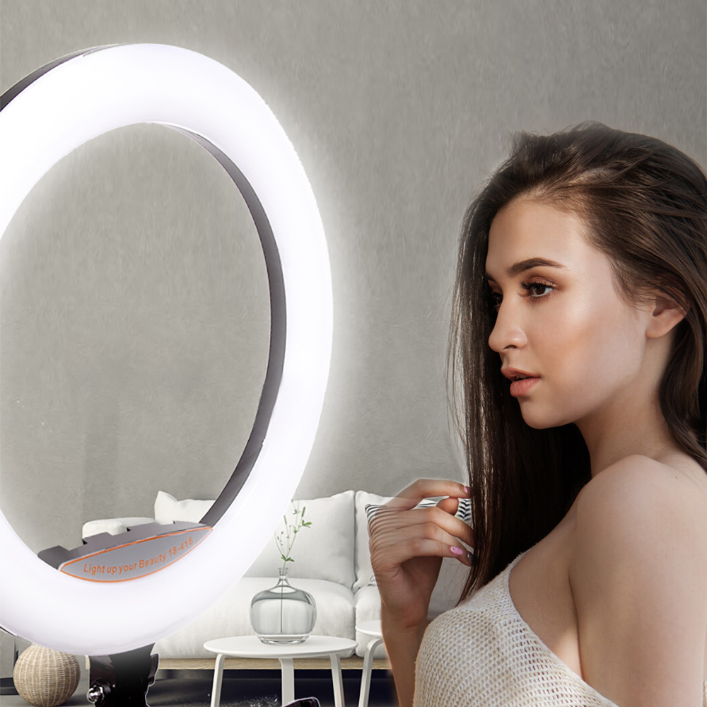 Aro Luz LED RGB 45cm Trípode Soporte Celular 10 Colores Regulable USB