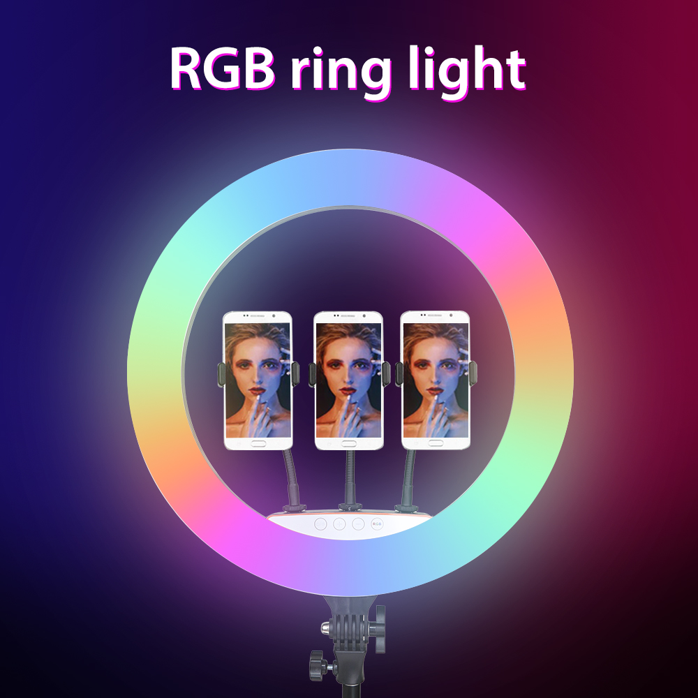 Aro Luz LED RGB 45cm Trípode Soporte Celular 10 Colores Regulable USB
