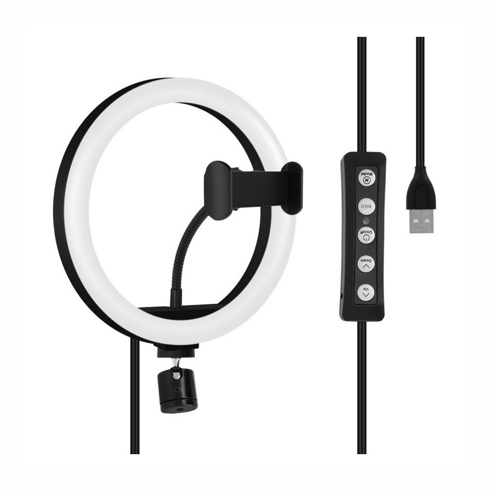 Aro Luz LED RGB 33cm Trípode 2 Metros Soporte Celular Regulable USB