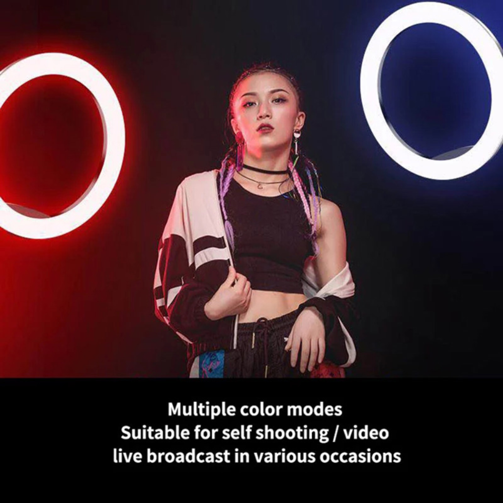Aro Luz LED RGB 26cm Trípode 2 Metros Soporte Celular Regulable USB