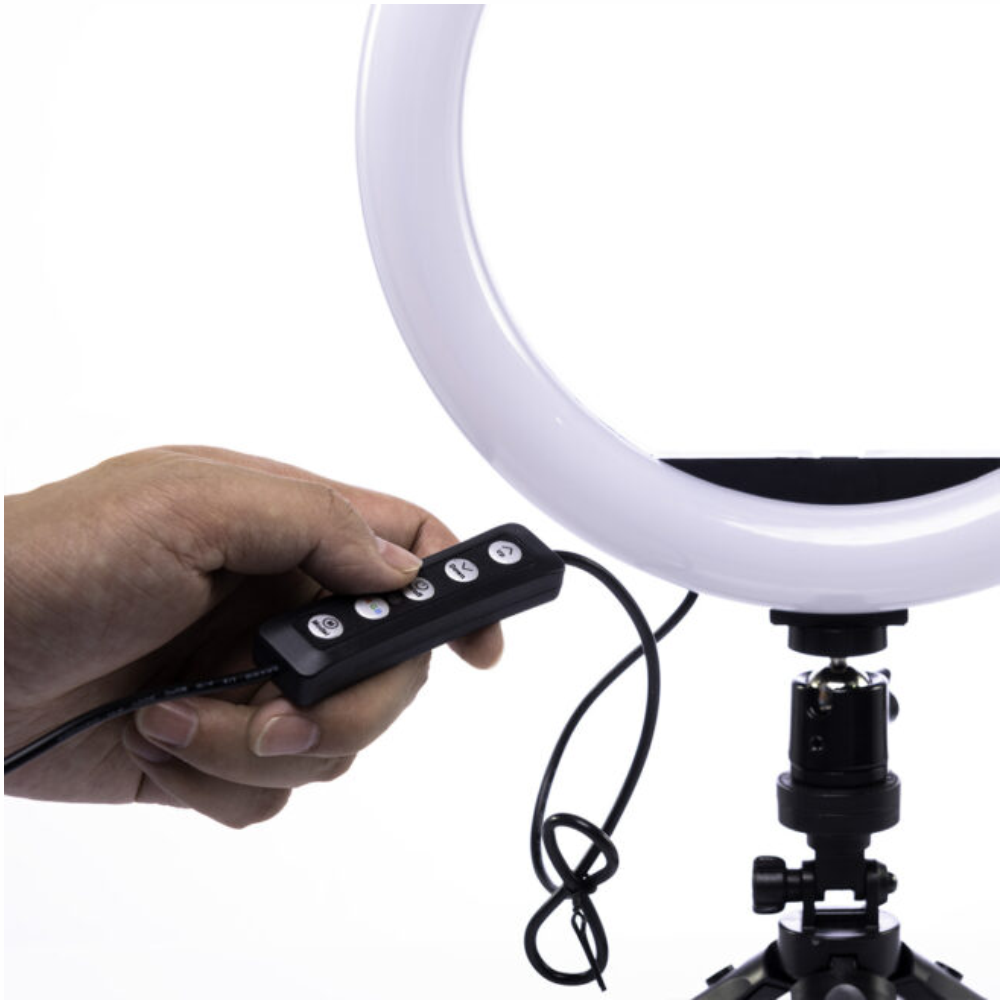 Aro Luz LED RGB 26cm Trípode 2 Metros Soporte Celular Regulable USB