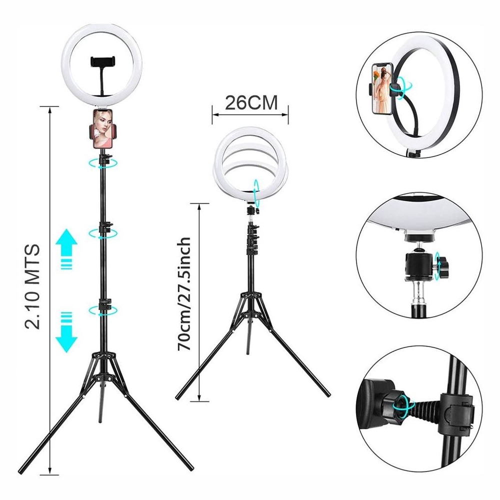 Aro Luz LED RGB 30cm Trípode 2 Metros Soporte Celular 10 Colores USB
