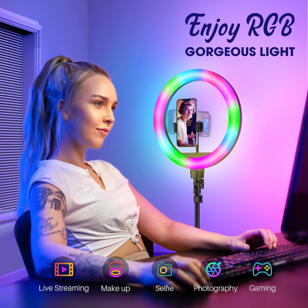 Aro Luz LED RGB 36cm Profesional Trípode Control Remoto Celular
