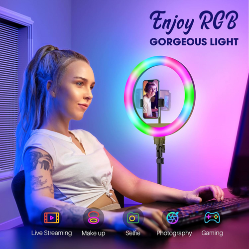 Aro Luz LED RGB 36cm Profesional Trípode Control Remoto Celular